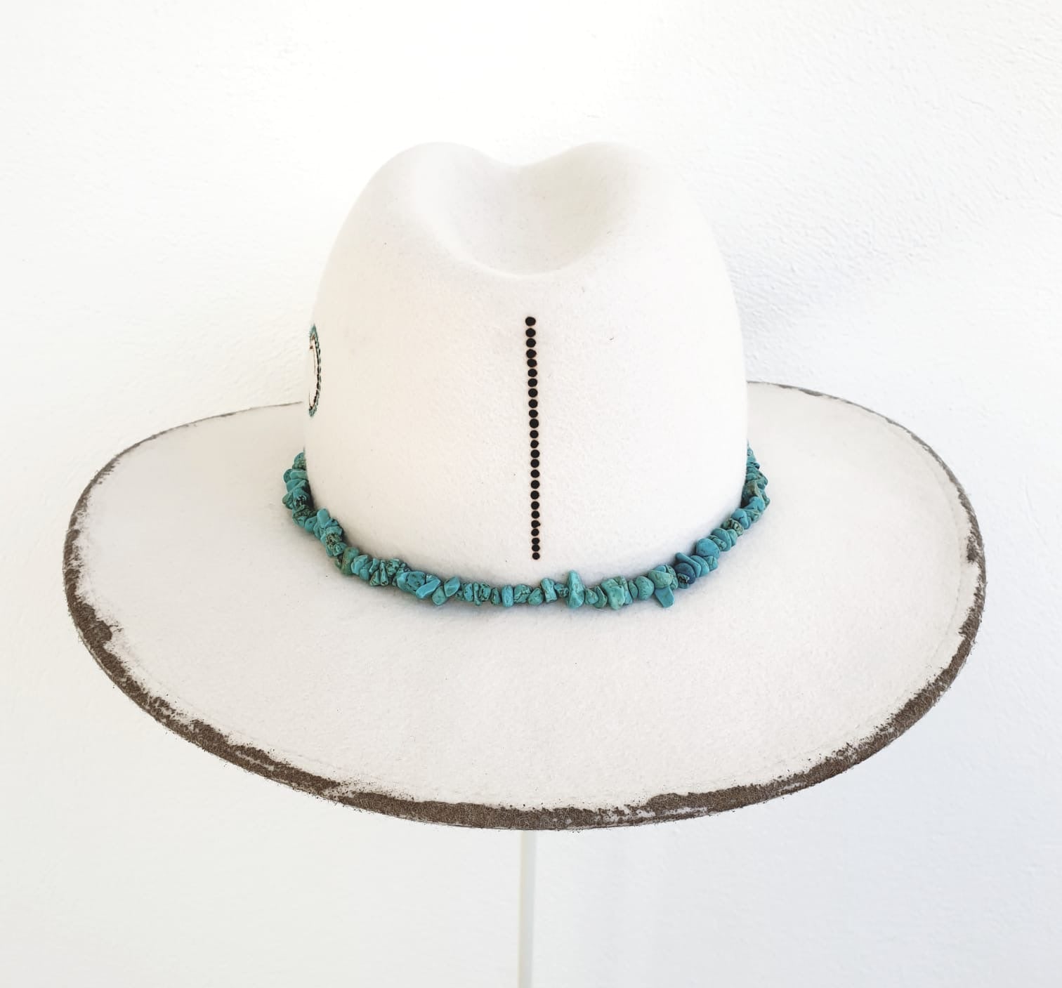 Fedora Classic STAY WILD Biel z Turkusem - Vallentin Boho Kapelusze 