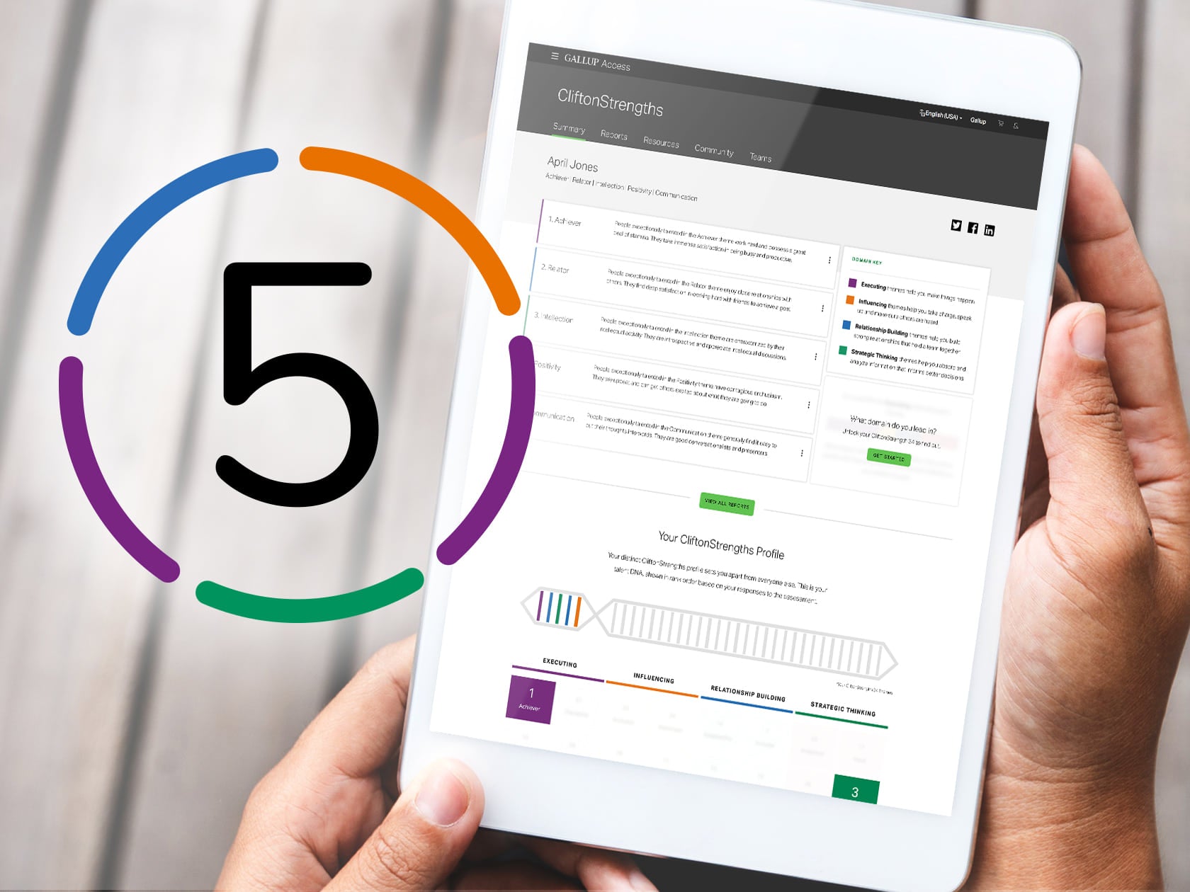 Person completing the CliftonStrengths™ Top 5 talent assessment online, discovering natural strengths and accessing a personalized action plan to maximize their potential.